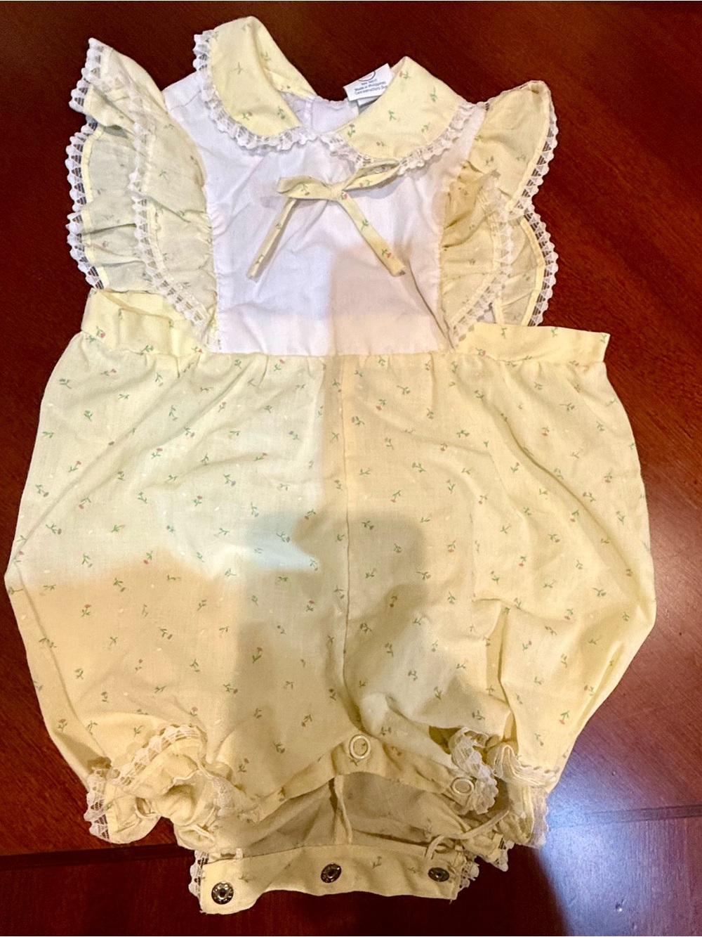 Vintage 1990s Yellow Floral Baby Romper with Lace Trim